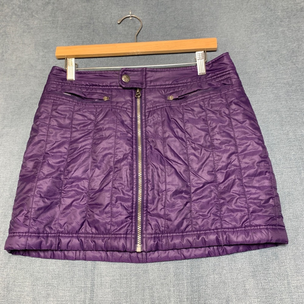 Athleta‎ Toasty Buns Puffer Mini Skirt Womens 6 Purple Zip Front Quilted Lined
